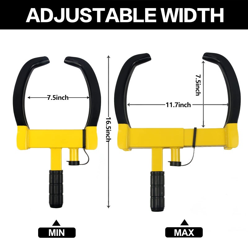 KAYCENTOP Universal Wheel Lock, Security Trailer Wheel Lock Anti Theft Tire Lock, Heavy Duty Wheel Clamp Adjustable for Trailers SUV Golf Cart Boats ATV Great Deterrent Bright Yellow/Black, 3 Keys - Image 5